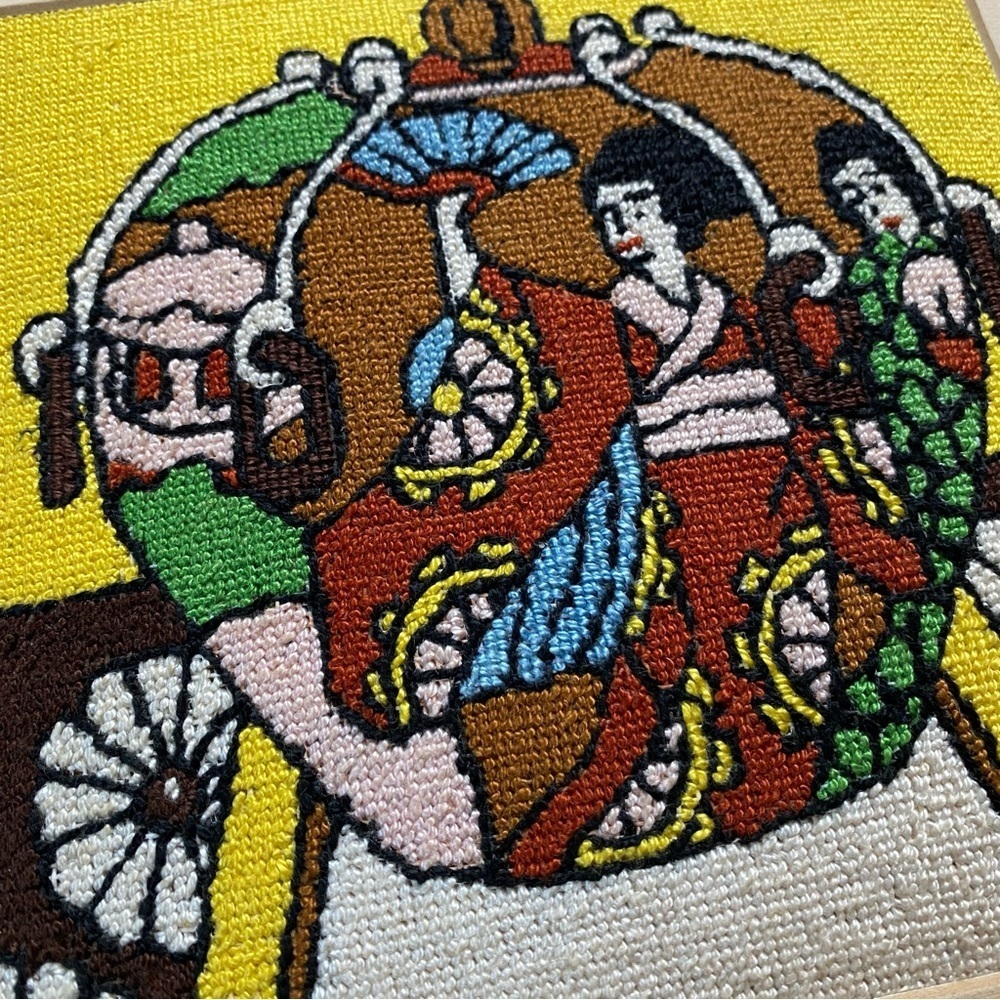 Vintage Cross Stitch Framed Japanese Artwork - Picture 3 of 7